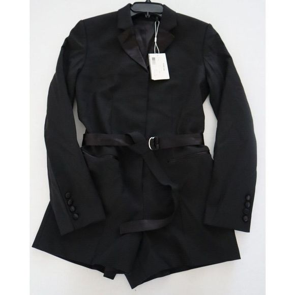 Helmut Lang L09HW203 Women's Sz 2 / US XS Black Stretch Wool Tuxedo Romper $595+ - Picture 1 of 11